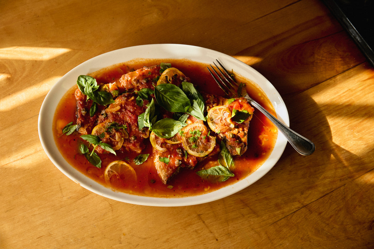 Tomato-Poached Fish With Lemon and Herbs