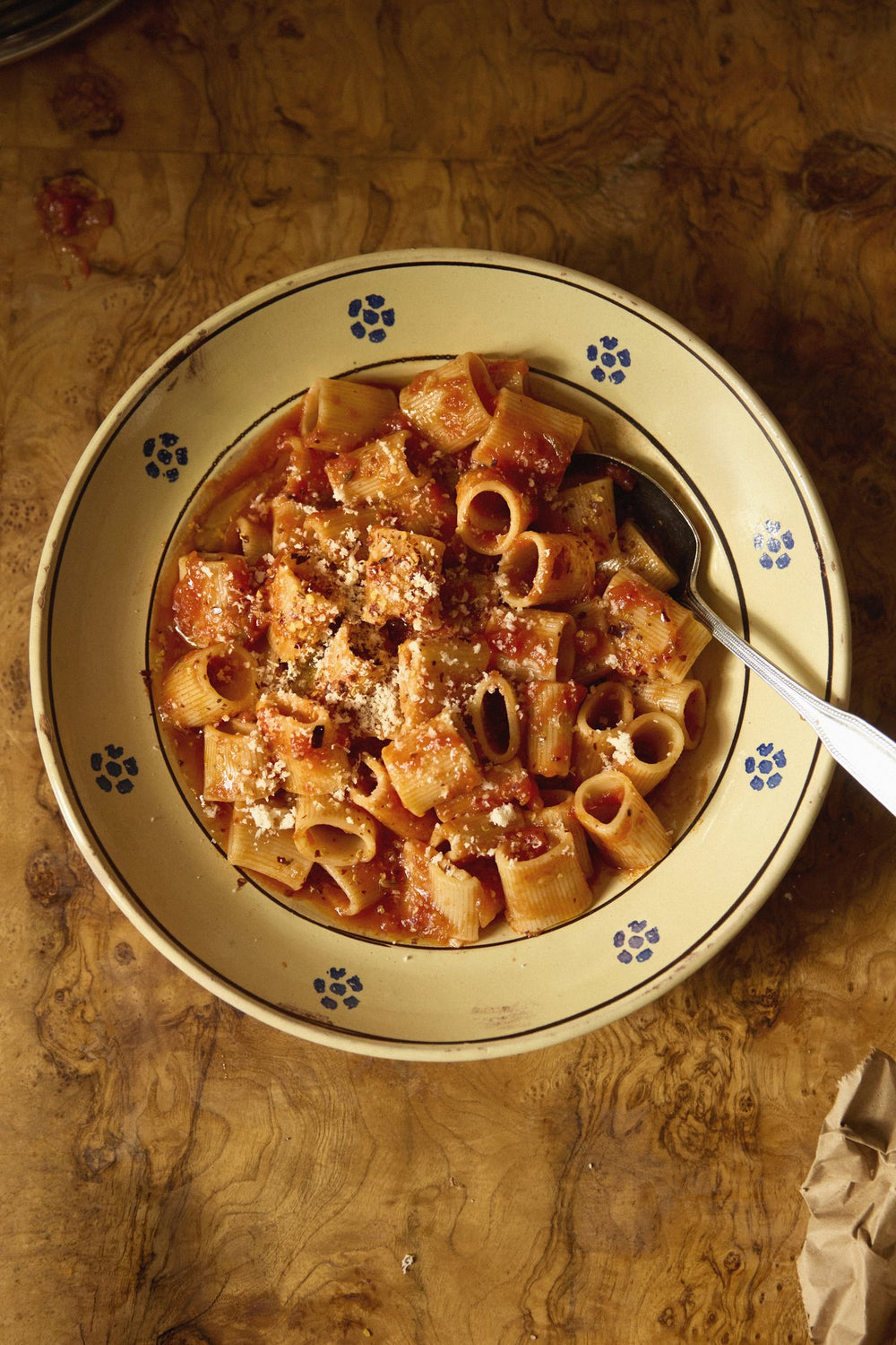 Rigatoni with tomato sauce and parmesan